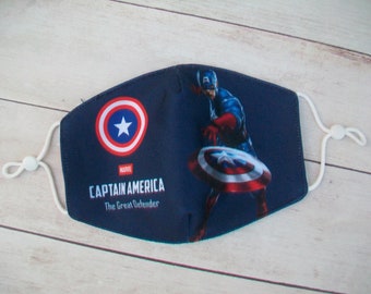 Ages 2-6 - Captain America, 2 Layer Adjustable Polyester Mask, Washable