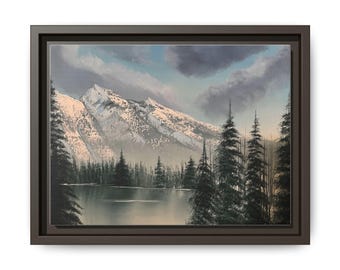 Mountain Lake Canvas Wall Art Forest Landscape (Framed 9x12)