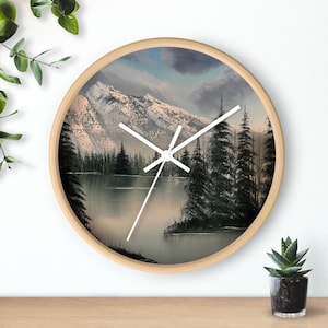 Landscape Art Wall Clock: Rustic Cabin Home Decor, Wood Frame