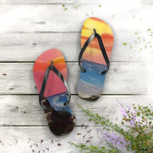 Beach Sunset Flip Flops - Summer Vibes, Vacation Footwear, Poolside Style, Travel Essentials, Gift for Beach Lovers, Flip Flop Beachwear