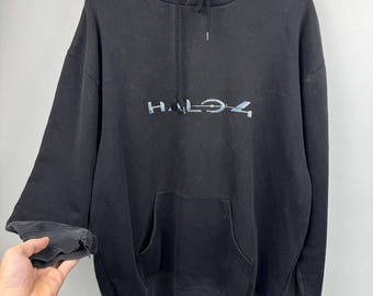 Vintage Halo 4 Hoodie Embroidered Logo Black Gaming Sweatshirt Masters Chief Xbox Promo Pullover Y2k Gamer