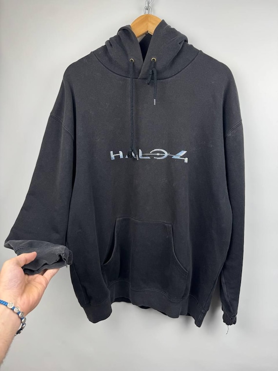 Vintage Halo 4 Hoodie Embroidered Logo Black Gaming Sweatshirt Masters Chief Xbox Promo Pullover Y2k Gamer