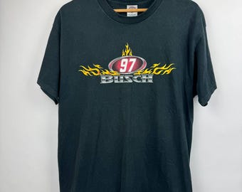 Vintage Kurt Busch 97 Nascar Tshirt Y2K Roush Racing Smirnoff Ice Promo Tee Black Size Authentic