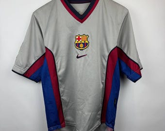 Vintage Barcelona 1998/99 Away Football Shirt Kluivert #9 Nike Centenary ,Retro Silver Blaugrana Soccer Jersey Size S