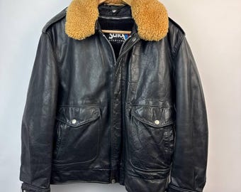 Chaqueta de cuero vintage Schott negra de los años 90