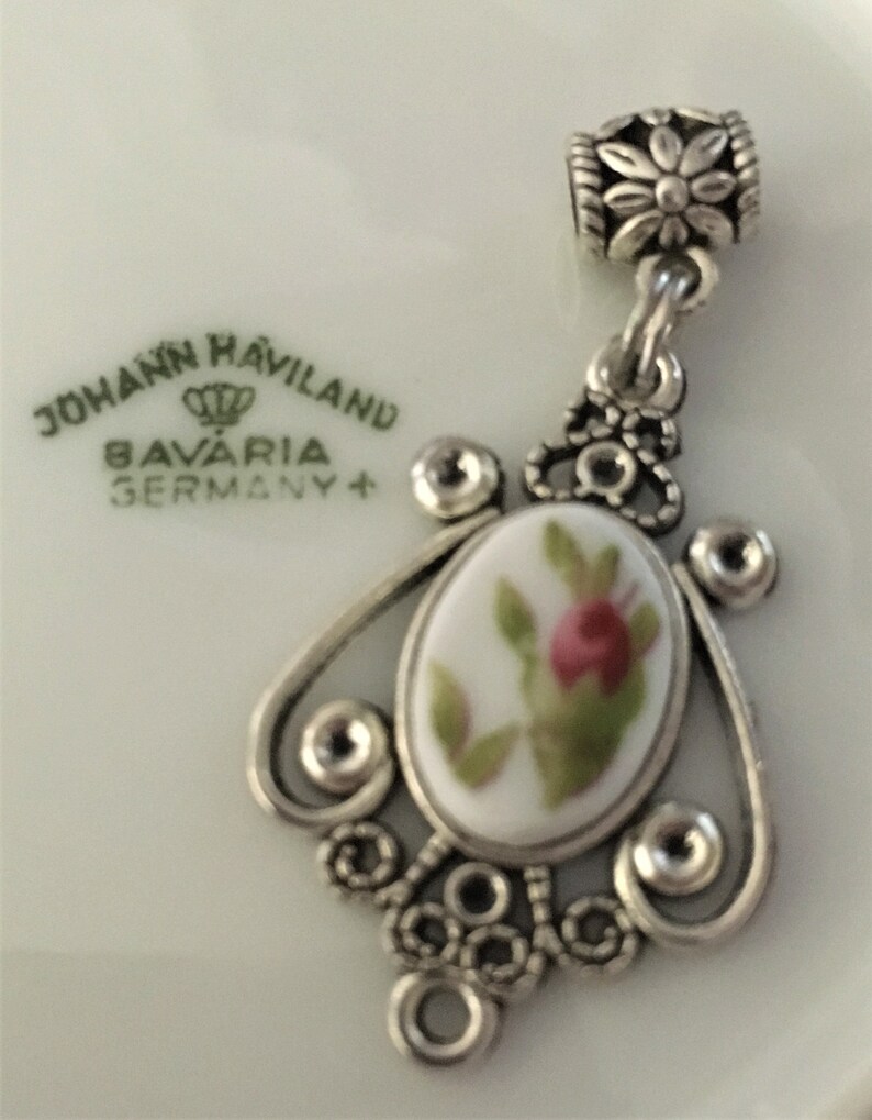 Haviland Moss Rose Broken China Pendant