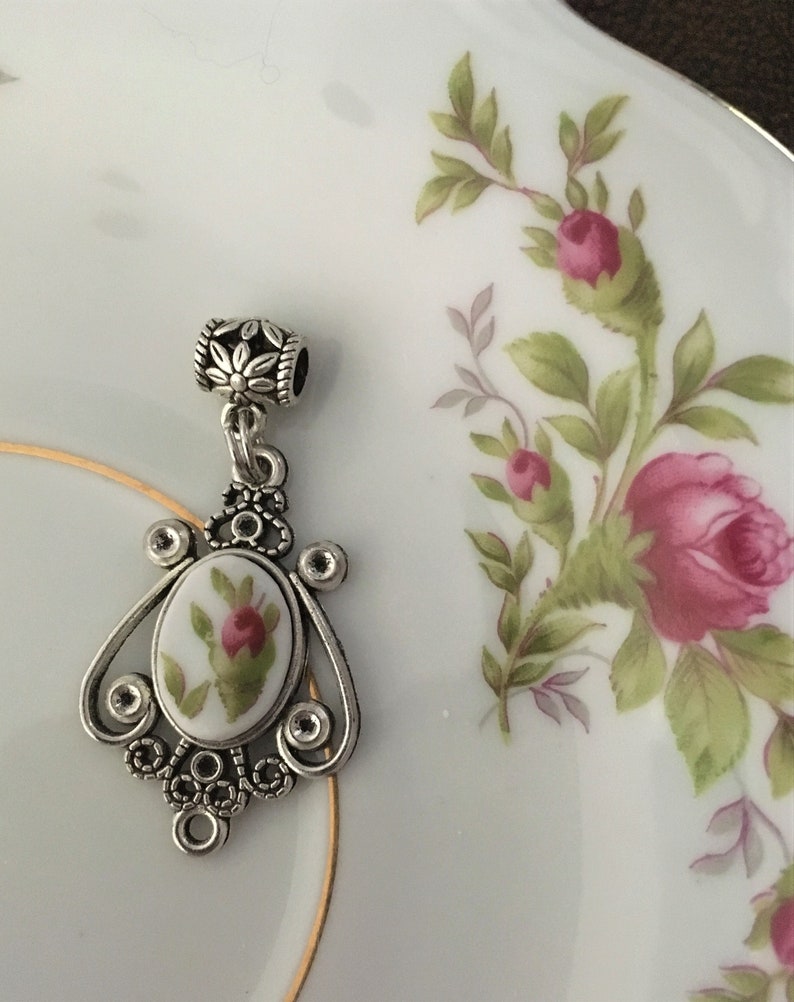 Haviland Moss Rose Broken China Pendant