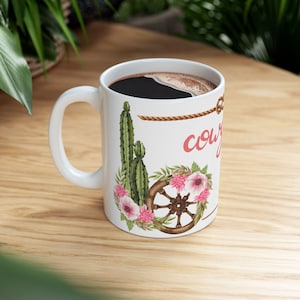 Cowgirl Cactus Ceramic Mug, Desert Western Coffee Cup, Southwest Theme Tea Mug, Succulent Cowgirl Gift, Ranch Home Kitchen Decor, Cowgirl