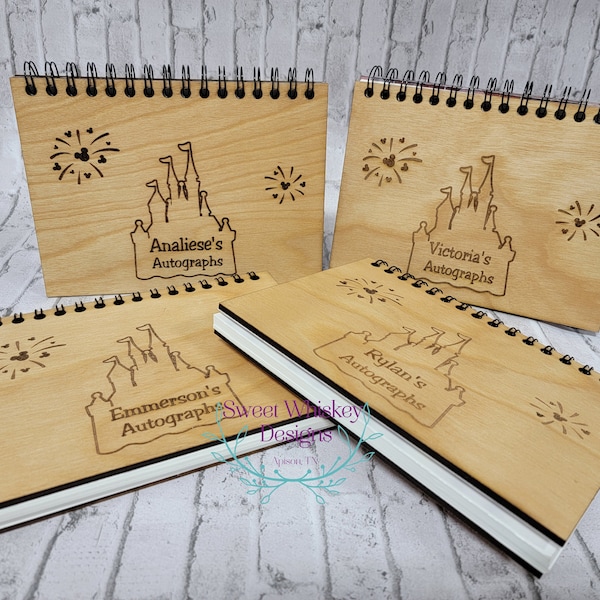 Personalized Autograph Book, Theme Park, Wooden, Keepsake, Vacation, Signatures, Memories, Characters