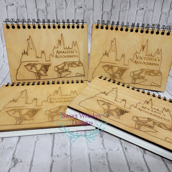 Personalized Autograph Book, Theme Park, Wooden, Keepsake, Vacation, Signatures, Memories, Characters