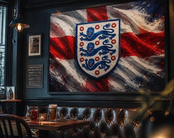 England World Cup Poster | England Football Wall Art | St Georges Cross Three Lions Print | England Fan Decor | Soccer Poster Print