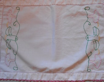 Vintage Embroidered Table Scarf, Old Linen