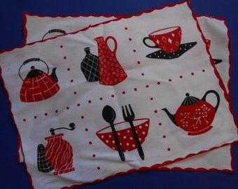 Vintage Placemats, Black, Red and White