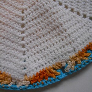 Vintage Crocheted Doily, Hotpad, White and Turquoise image 3