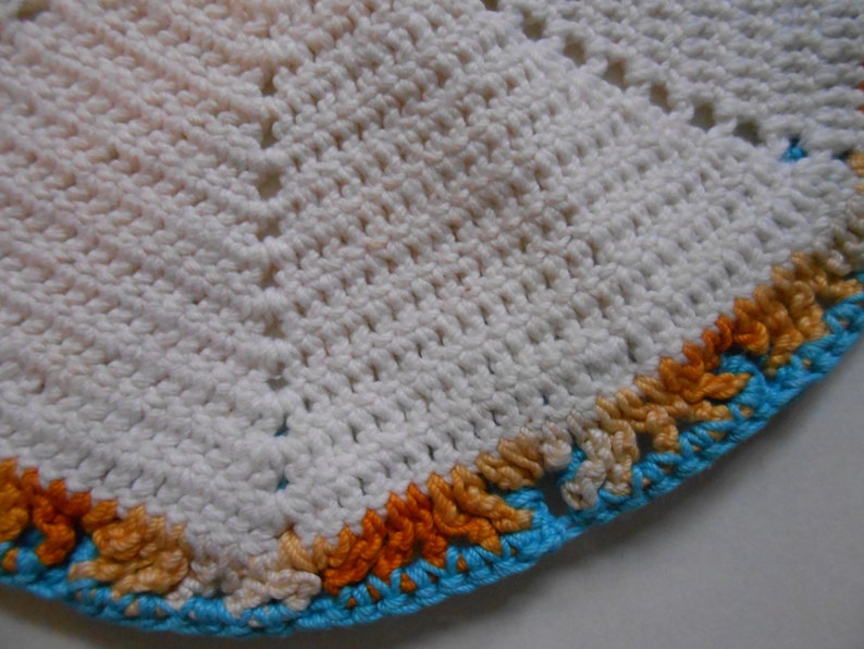 Vintage Crocheted Doily, Hotpad, White and Turquoise image 3