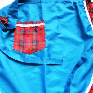 Vintage Handmade Blue Apron With Red Plaid Trim