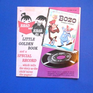 Bozo Finds a Friend, a Vintage Little Golden Book with 45 RPM Record, 1960s