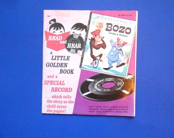 Bozo Finds a Friend, a Vintage Little Golden Book with 45 RPM Record, 1960s