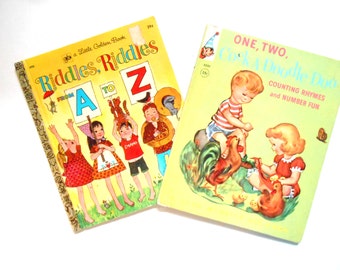 Two Vintage Children&#39;s Books, One, Two, Cock-A-Doodle-Doo and Riddles, Riddles From A to Z