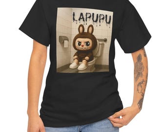 cute pet monster lovers graphic tee design [labubu inspired] trendy pop art unisex heavy cotton t-shirt fun funny toilet bathroom gift