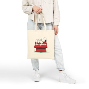 Bolso de lona de algodón con estampado de cultura pop skate de streetwear [inspirado en Snoopy Supreme], divertido, adorable, para amantes de los perros, dibujos animados, arte callejero ecológico, compras