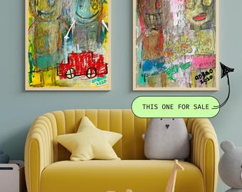 anBao original painting [smiley zombie flower outsider stick man brut lowbrow abstract child-like basquiat-esque art]