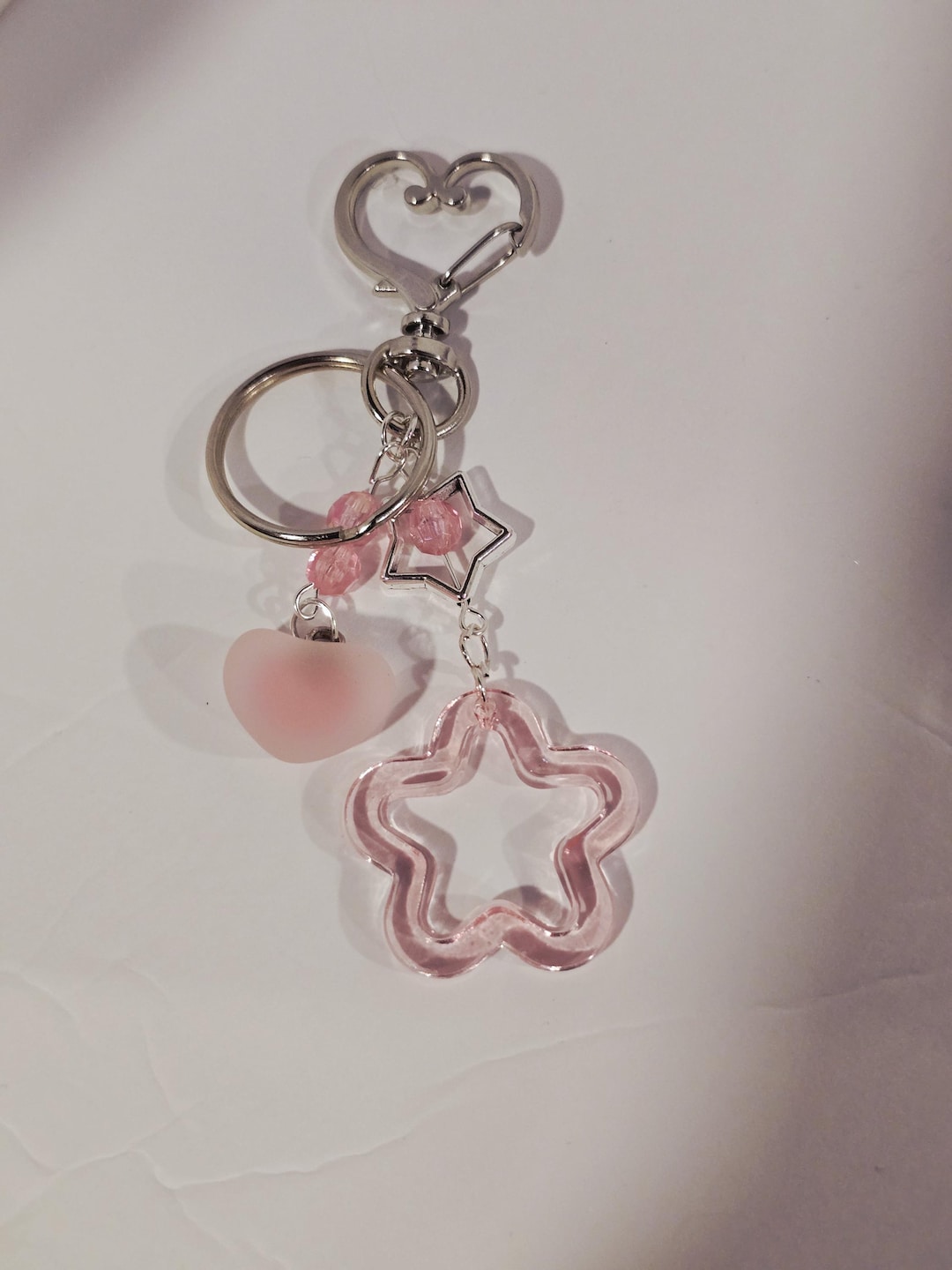 Powder Key Chain Powder Pink Heart Star Multi Charm Keychain - Etsy