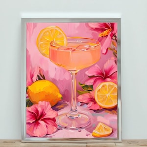 Printable Tropical Cocktail Wall Art, Lemon Drink Print, Summer Bar Decor, Colorful Kitchen Digital Download, Cocktail Bar Wall Print