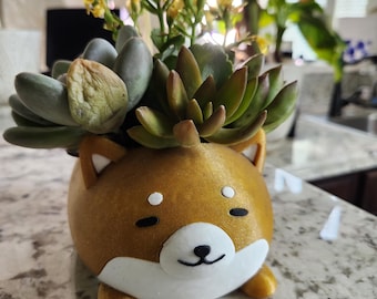 Cute Shiba Inu Succulent Planter | Kawaii Dog Plant Pot for Home Décor | Gift for Plant Lovers | Desk Accessories (plant not included)