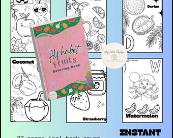 Libro para colorear de frutas con el alfabeto: páginas imprimibles de la A a la Z (descarga en PDF)