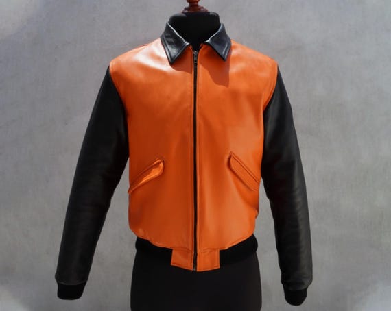 ジャケット・アウター 5 Anniversary Leather Jacket orange Women's Biker Orange Lapel Collar Loose Smooth Crossover