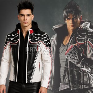Jin Kazama Jacket Tekken 8 Cosplay| Black Leather Fighting Game Costume | Handmade Gamer Outfit | Tekken Anime Streetwear