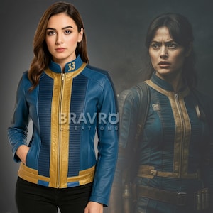 Fallout Cosplay Lucy Vault 33 Jacket for Women | Blue Leather Vault Jacket | Fallout TV Show Gamer Outfit | Wasteland Outfit
