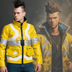 Cyberpunk Edgerunners Jacket | David Martinez Cosplay Yellow Leather Jacket | Anime Costume | Cyberpunk Jacket | Gift for Him