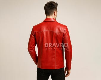 Red Leather Biker Jacket: 90s Fight Club Tyler Durden Cosplay