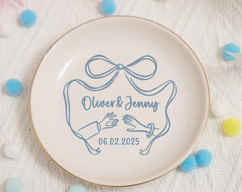Personalized Wedding Ring Dish, Engagement Ring Holder, Bow Ring Holder Gift for Bride, Couples Gift, Anniversary Gift, Bridal Shower Gifts