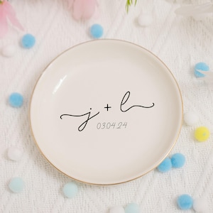 Personalized Engagement Ring Dish, Wedding Gift for Bride Jewelry Tray, Gifts for Couple, Initials & Date Ring Dish, Anniversary Gift