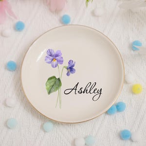 Personalized Birth Flower Ring Dish, Custom Watercolor Flower Ring Dish, Birthday Jewelry Dish, Wedding Bridesmaid Gift, Christmas Gifts
