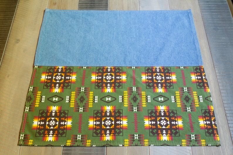 Reversible Scarf Western Scarf Southwestern Print Dark Green Denim Cotton Cowgirl Scarf Cowboy Scarf Western Bandana