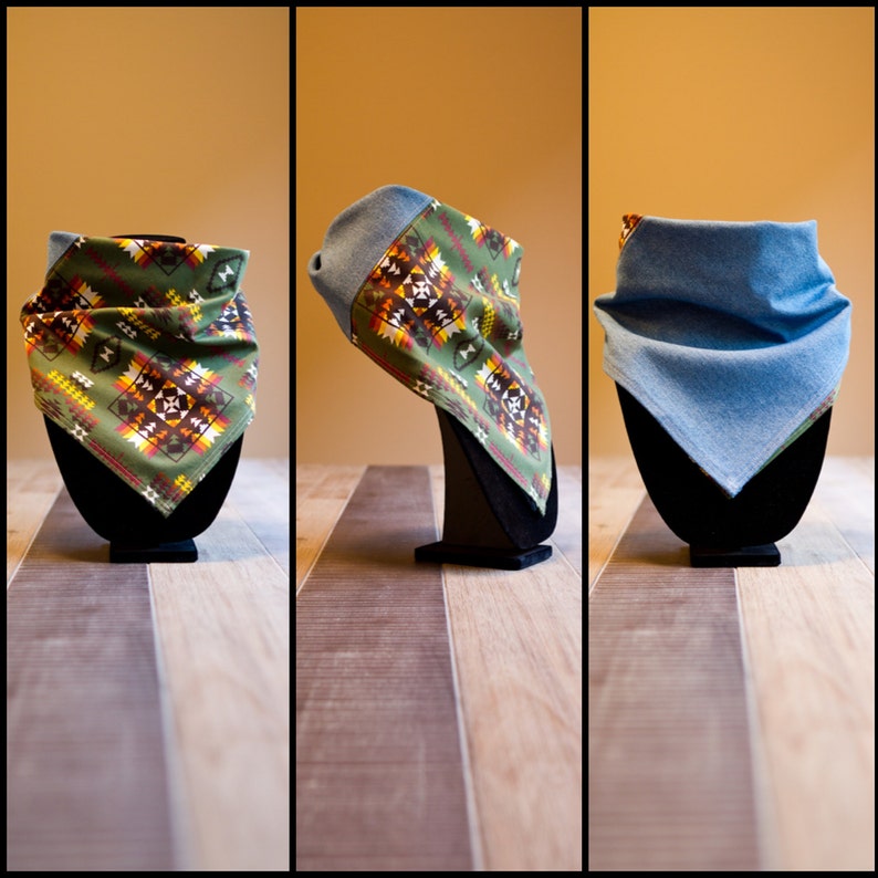 Reversible Scarf Western Scarf Southwestern Print Dark Green Denim Cotton Cowgirl Scarf Cowboy Scarf Western Bandana
