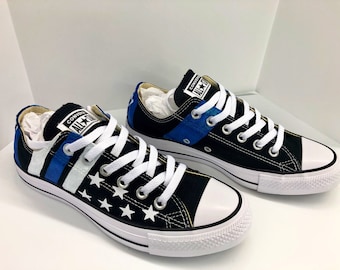 Thin Blue Line Shoes- Police man wife- Hand painted converse