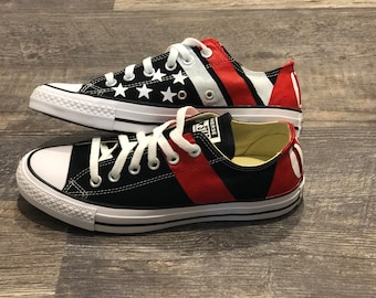 Thin Red Line Converse - Hand Painted Fire Man Shoe - Fire fighter Wife
