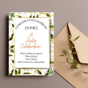 Lemon Birthday Invitation | Zesty Celebration Party Invite | Editable Canva Template | Citrus Garden Theme | Instant Download