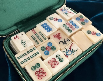 Juego de viaje de Mahjong con fichas de hueso