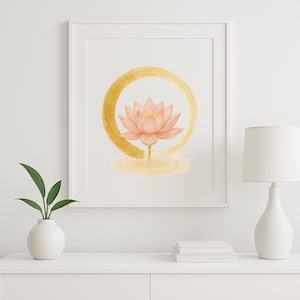 Golden Stillness  Zen Lotus  Enso Circle Poster  8x10 Vertical