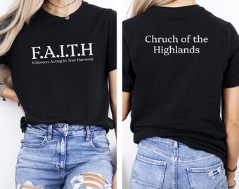 Spersonalizowana chrześcijańska koszulka FAITH – nazwa kościoła, grafika religijna