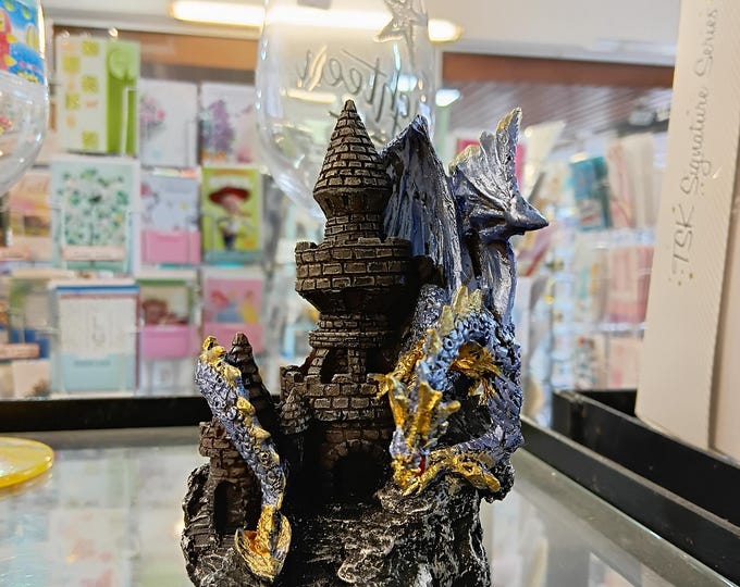Dragon & Castle Fantasy Figurine – Mystical Home or Office Decor