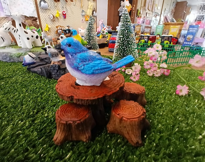 Blue Bird on Tree Stump Ornament – Whimsical Garden or Indoor Decor