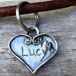 Handmade Sterling Silver Heart Pet ID Tag: Engraved Custom Dog Tag