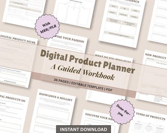 Digital Product Planner | Guided Workbook | Editable Template | Printable Planner | PLR,MRR | PDF | Instant Download